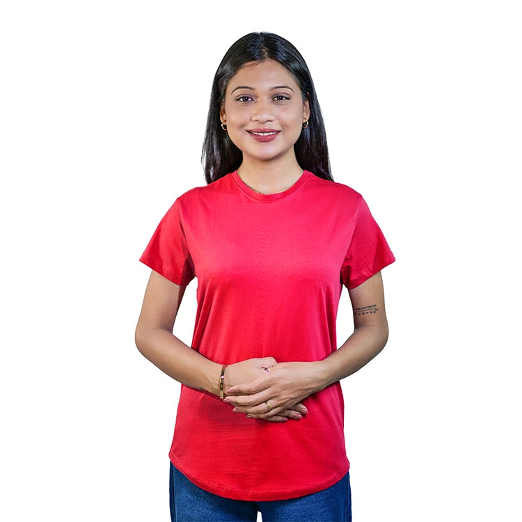 Everyday Round Neck Short Sleeve T-Shirt in Scarlet Flame - Women's Stylish Casual Wear